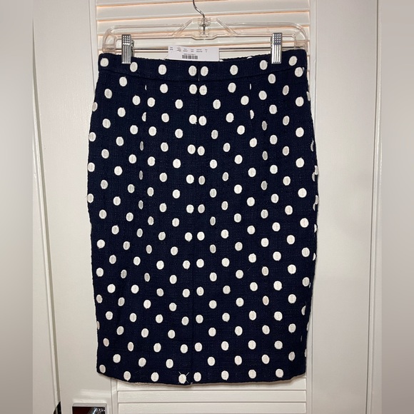 NWT J.Crew pencil No.2 skirt in polka-dot navy white size 2 - Picture 3 of 6